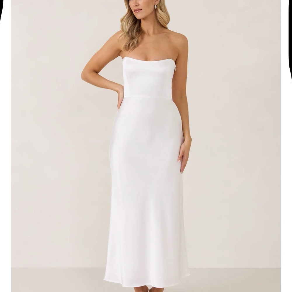 Park & Fifth White Satin Brodie Dress